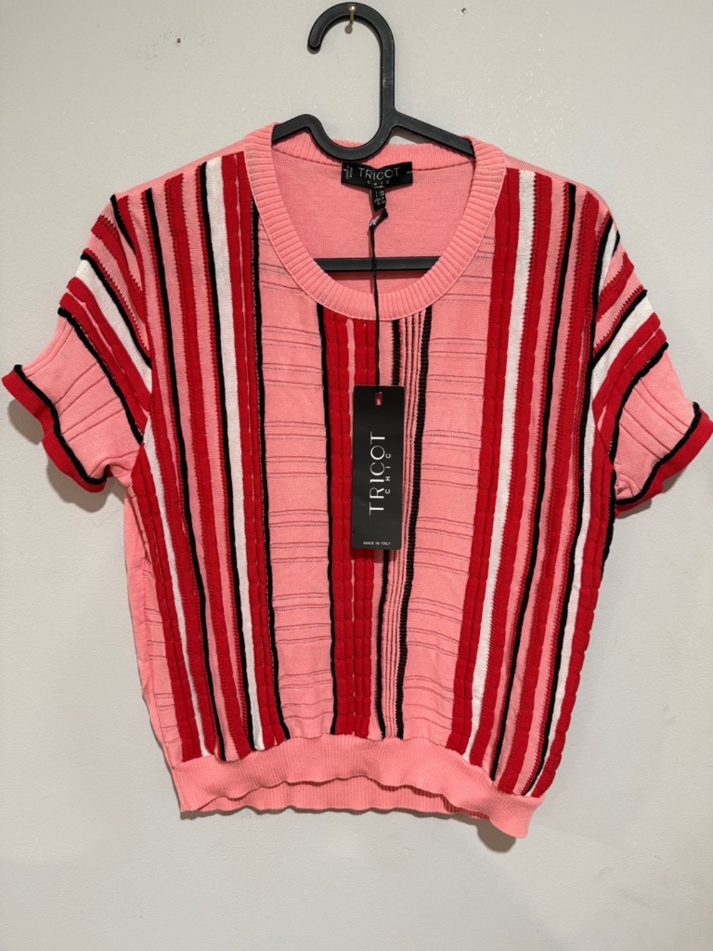 Pink & Red Striped Short-Sleeve Knit Top